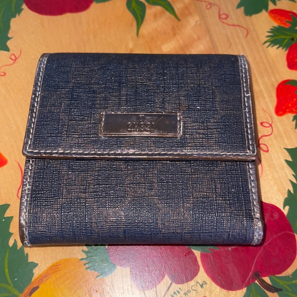 GUCCI Brown/Goldish GG Logo PVC Bifold Wallet /2L1525